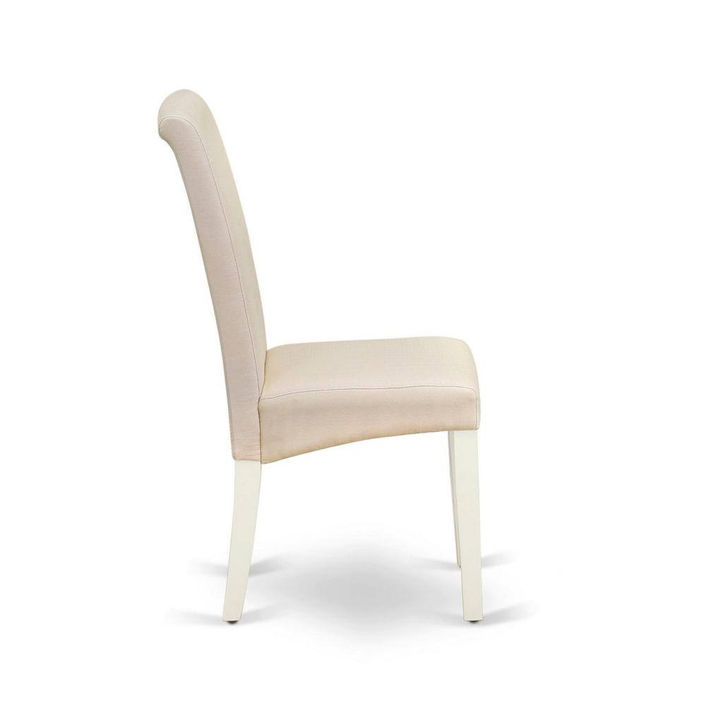 Cream Linen Upholstered Parsons Side Chair with White Wood Legs - Set of 2