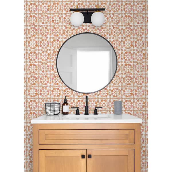Izeda Orange Floral Tile Paper Non-Pasted Matte Wallpaper