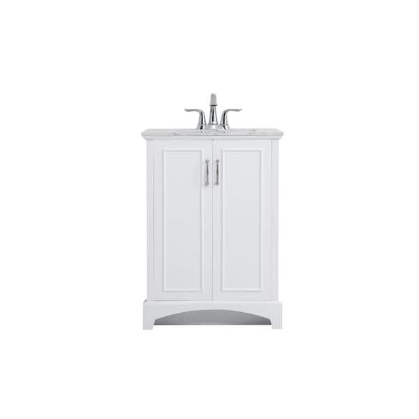 Unbranded Simply Living 24 in. W x 19 in. D x 34 in. H Bath Vanity in White with Jazz White Engineered Marble Top