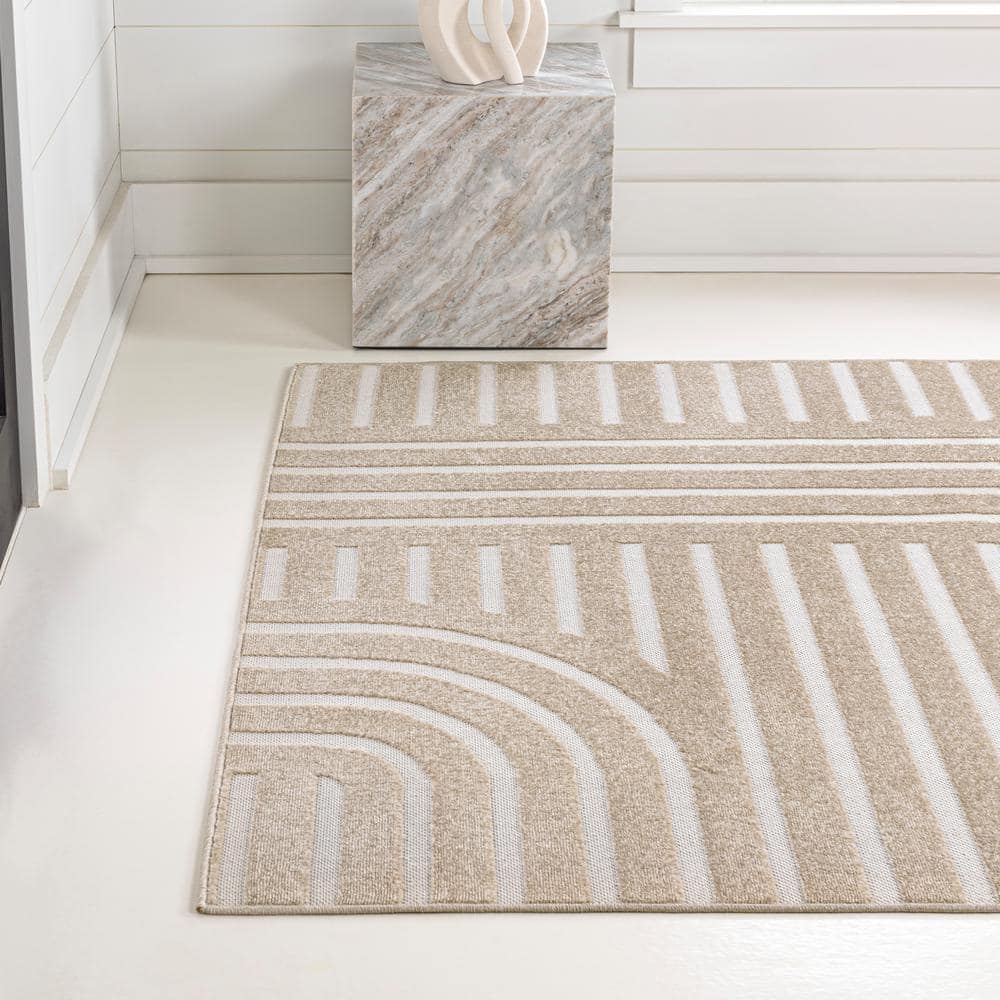 Anders High-Low Beige and Cream 8x10 Stripe Area Rug