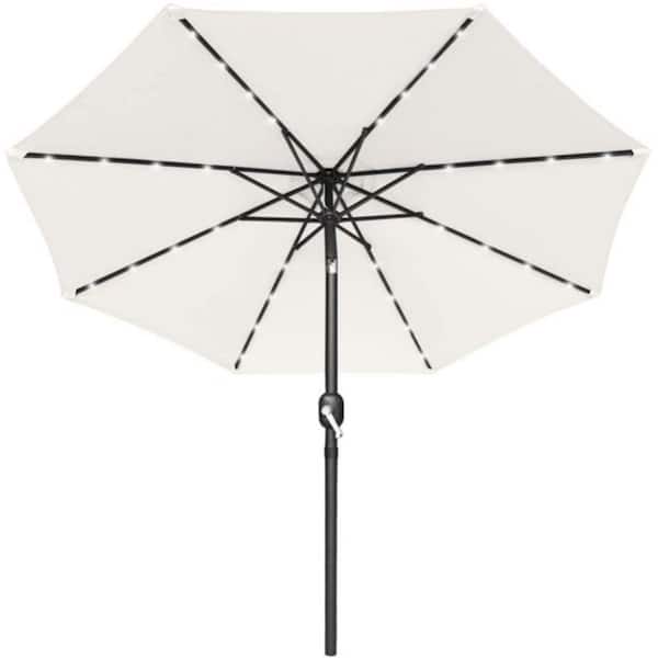 Alpulon 10 ft. Metal Market Solar Tilt Patio Umbrella with Crank and LED Lights in Cream