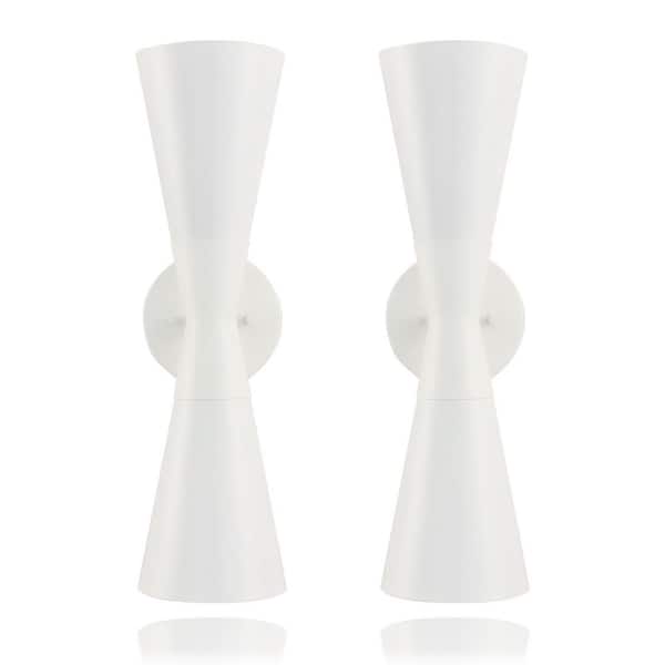 6 in. 2-Light White Modern Wall Sconce Hourglass-Shape Wall Light Fixture with Up and Down lights (Set of 2)
