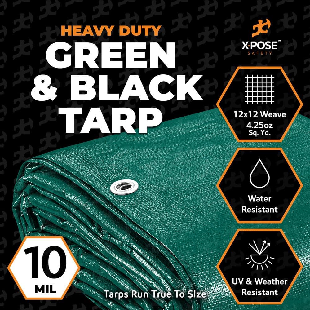 Heavy Duty Green and Black Poly Tarp 30' x 40' 10 Mil