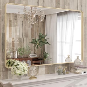 48 in. W x 32 in. H Rectangular Aluminum Alloy Framed and Tempered Glass Wall Bathroom Vanity Mirror in Brushed Gold
