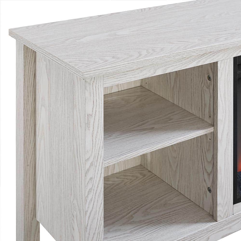 Whitewash 58" MDF Fireplace TV Stand with Shelves