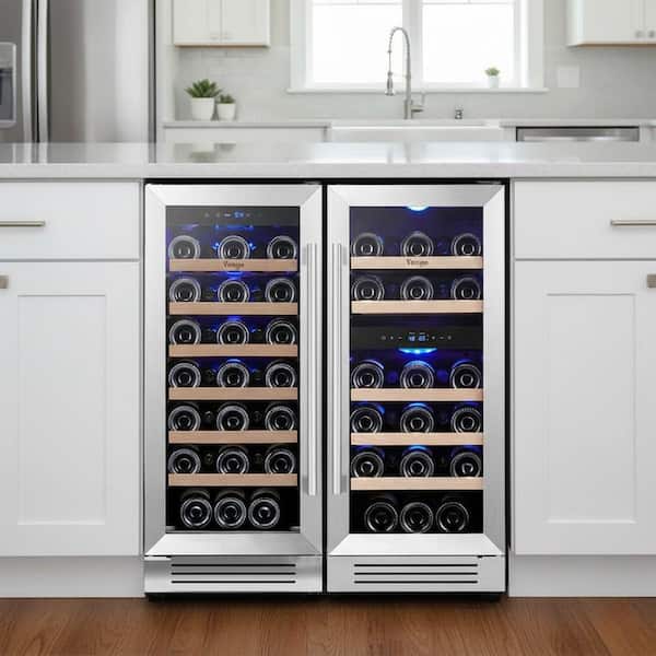 30 in. Triple Zone Cellar Cooling Unit 61-Bottles Built-In or Freestanding Wine Cooler Side-By-Side Fridge in Black