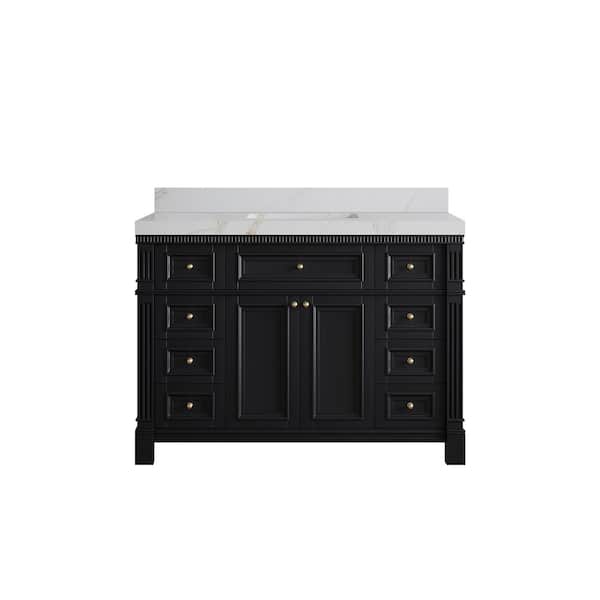 Willow Collections Paris 48 in. W x 22 in. D x 36 in. H Single Sink Bath Vanity in Black with 2 in. Calacatta Sienna qt. Top