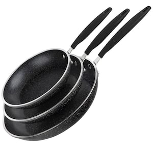 3-Piece Aluminum Nonstick Mineral and Diamond Triple Coated Frying Pan Set in Black (8 in., 10 in. and 12 in.)