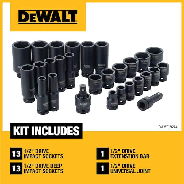 DEWALT 1/2 in. Drive SAE Impact Socket Set (28-Piece) DWMT19244 The Home  Depot