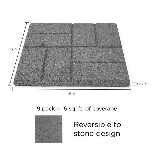 Vigoro 16 in. x 16 in. x 3/4 in. Gray Dual-Sided Rubber Paver (9-Pack)