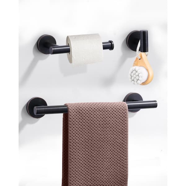 Stainless Steel 3 -Piece Bath Hardware Set w/ Towel Hook, Toilet Paper Holder and 12 in. Towel Bar in Oil Rubbed Bronze