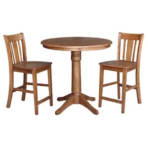 3-Piece 36 in. Bourbon Oak Round Counter Height Dining Table and 2-Stools