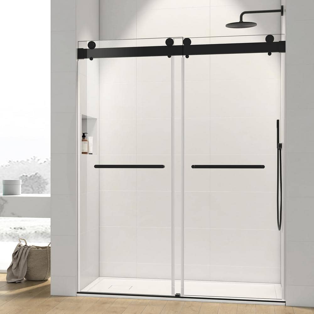60 in. W x 76 in. H Double Sliding Frameless Shower Door in Matte Black Finish with Buffer price history on PriceWatchPro