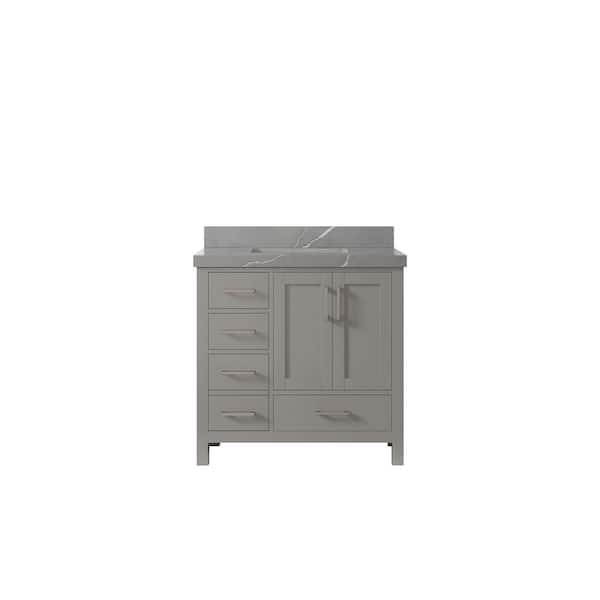 Willow Collections Malibu 36 in. W x 22 in. D x 36 in. H Single Sink Bath Vanity Center in Gray with 2 in. Piatra Quartz Top