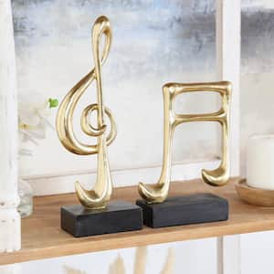 Gold Resin Musical Notes Sculpture with Black Base (Set of 2)