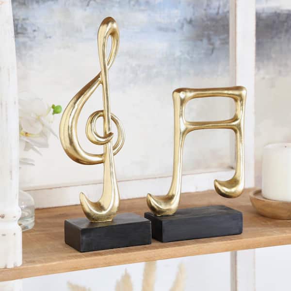 Novogratz Gold Resin Musical Notes Sculpture with Black Base (Set of 2)