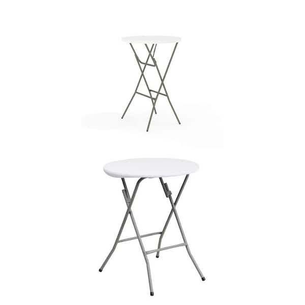 31.25 in. Round Granite Plastic Folding Bar Table and 24 in. Granite Plastic Metal Folding Table Combo