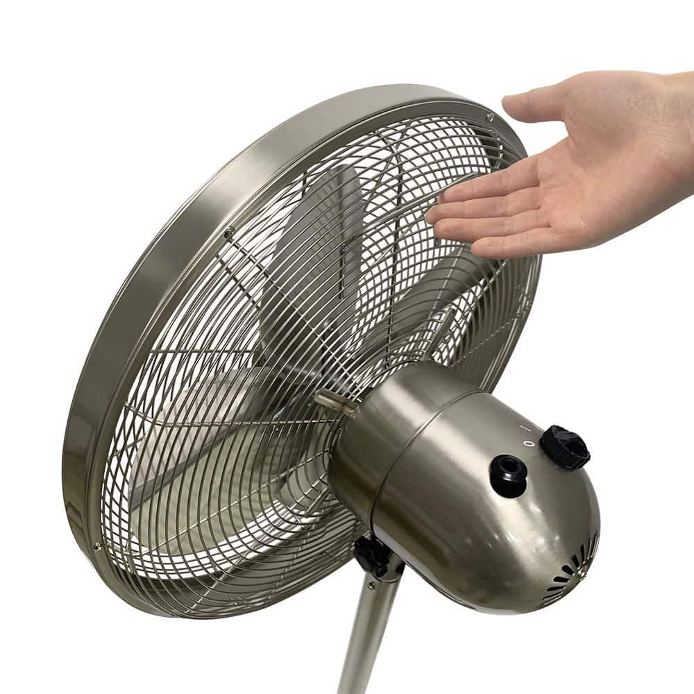 Retro Brushed Nickel 16" Oscillating Floor Fan with Adjustable Height
