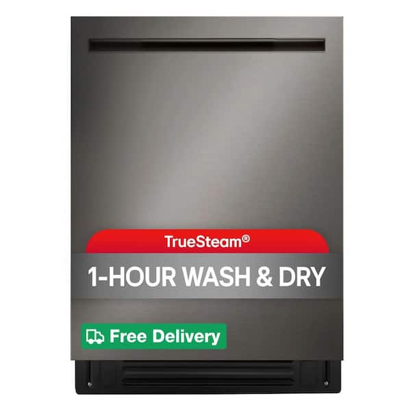 24 in. PrintProof Black Stainless Steel Smart Top Control Dishwasher with 1-Hour Wash and Dry QuadWash Pro and TrueSteam