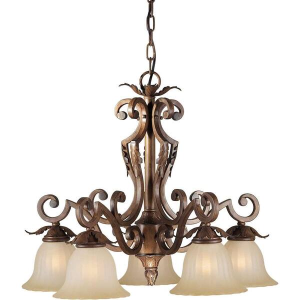 Forte Lighting 5-Light Rustic Sienna Chandelier with Umber Glass Shade
