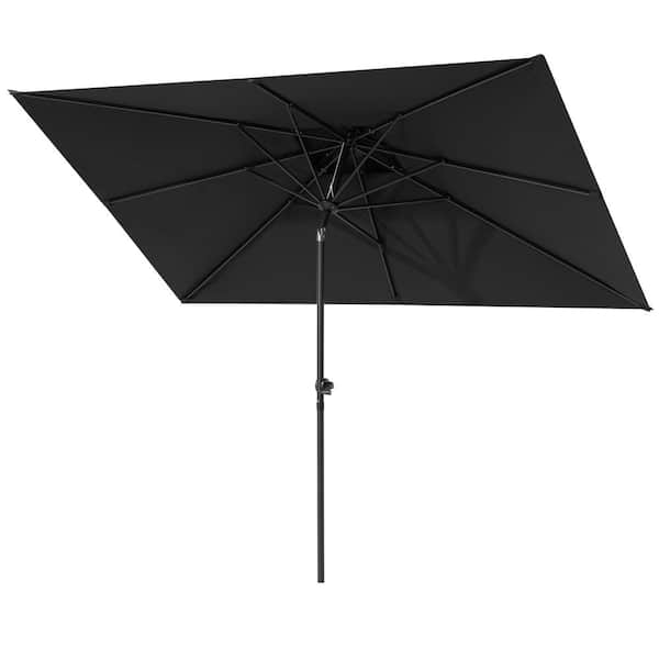 Crestlive Products 10 ft. x 6.5 ft. Aluminum Double Top Market Tilt Patio Umbrella in Black
