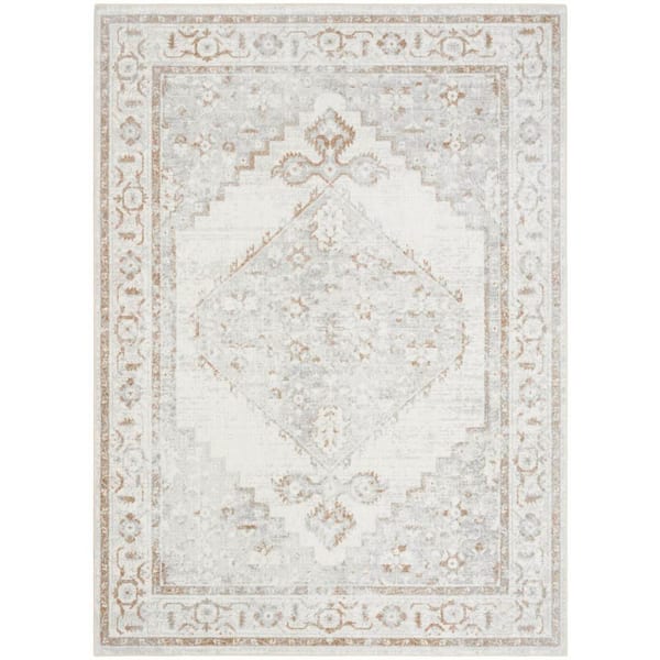 Astra Machine Washable Grey 4 ft. x 6 ft. Center medallion Traditional Area Rug