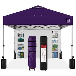 10 ft. x 10 ft. Amethyst Purple Easy Setup Pop Up Canopy Portable Tent w/1-Button Push, Side Wall, Case