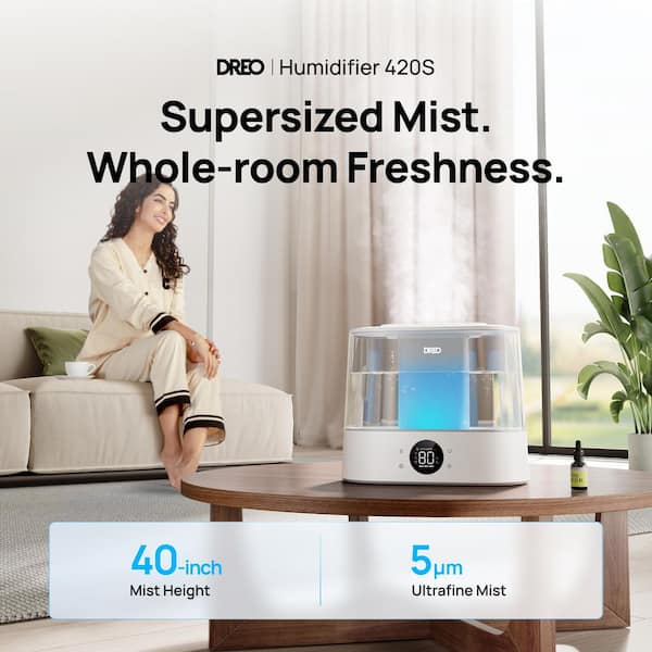 1.06 gal. Smart Cool Mist Humidifier for Large Room, 36H Runtime, Top-Fill, 28dB Quiet for Bedroom and Plants in White