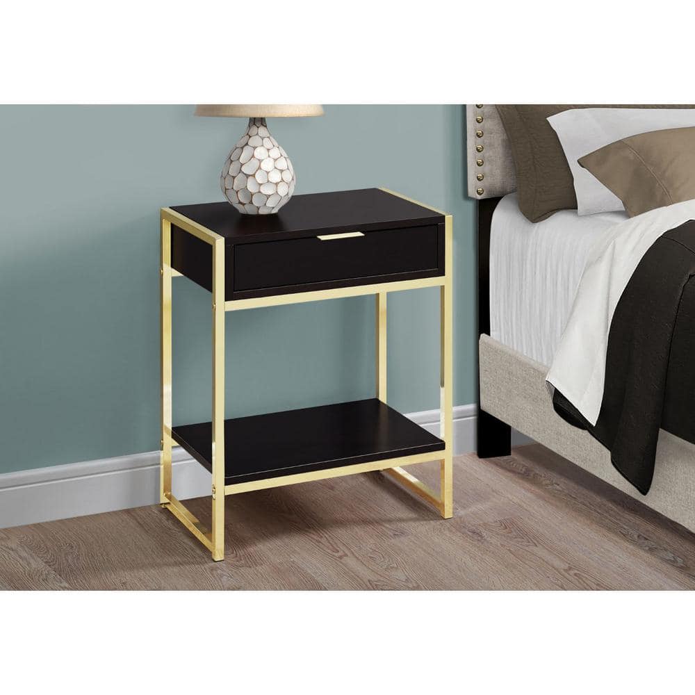 Cappuccino and Gold Metal Rectangular Storage Accent Table