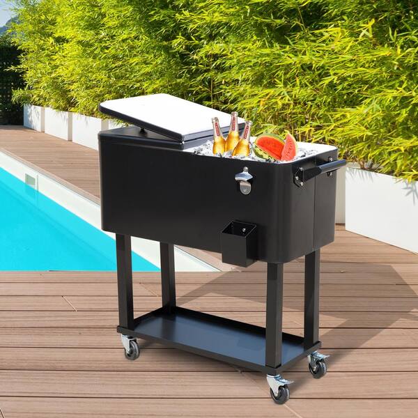 80 qt. Outdoor Stand Up Cooler in Black with 4-Wheels for