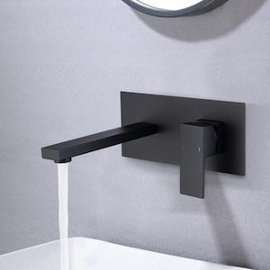 Modern Single Handle Wall Mounted Bathroom Faucet with 2 Holes Brass Rough-in Valve in Matte Black
