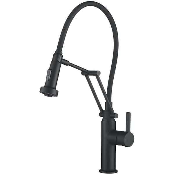 20.07 in. H Single Hole 1.8 GPM Pull Down Sprayer Kitchen Faucet with 360° Spout Swivel in Matte Black