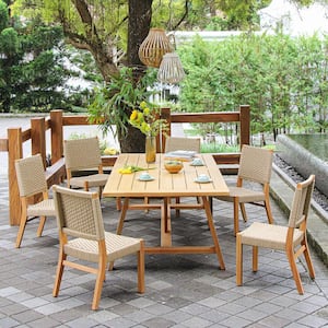 Zephyr 7-Piece Teak Wood Outdoor Dining Set with Tan Poly rope