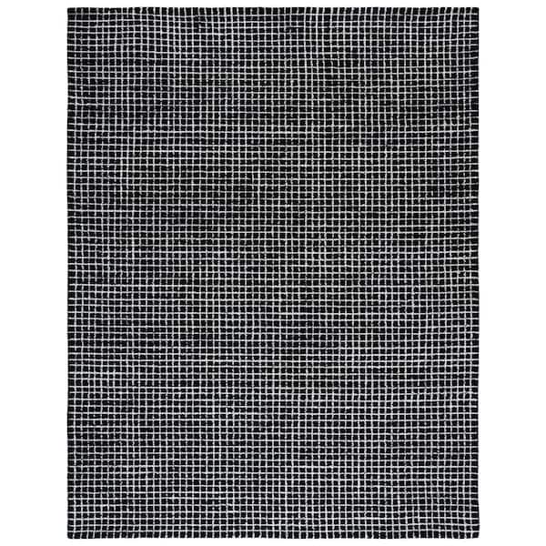 Abstract 8 ft. x 10 ft. Ivory/Black Grid Geometric Area Rug