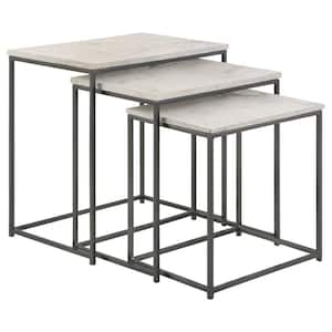20 in. 3-piece White and Gunmetal Marble Top Nesting Table