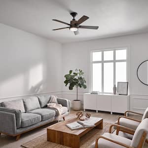 Colerne 52 in. Indoor Distressed Black Downrod Mount Ceiling Fan with Integrated LED with Wall Control Included