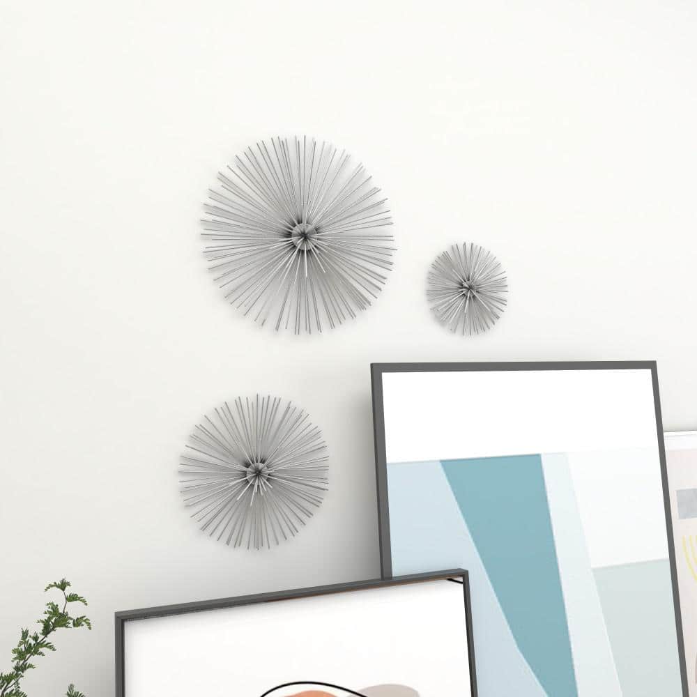 Silver Metal 3D Starburst Wall Sculpture Set of Three