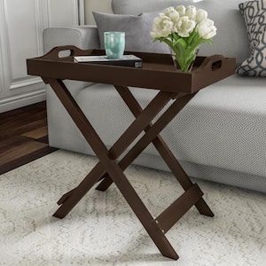 Brown Wooden Folding End Table with Removable Tray