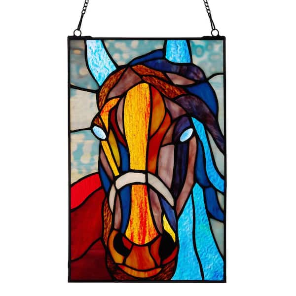 Mustang Multicolored Stained Glass Window Panel