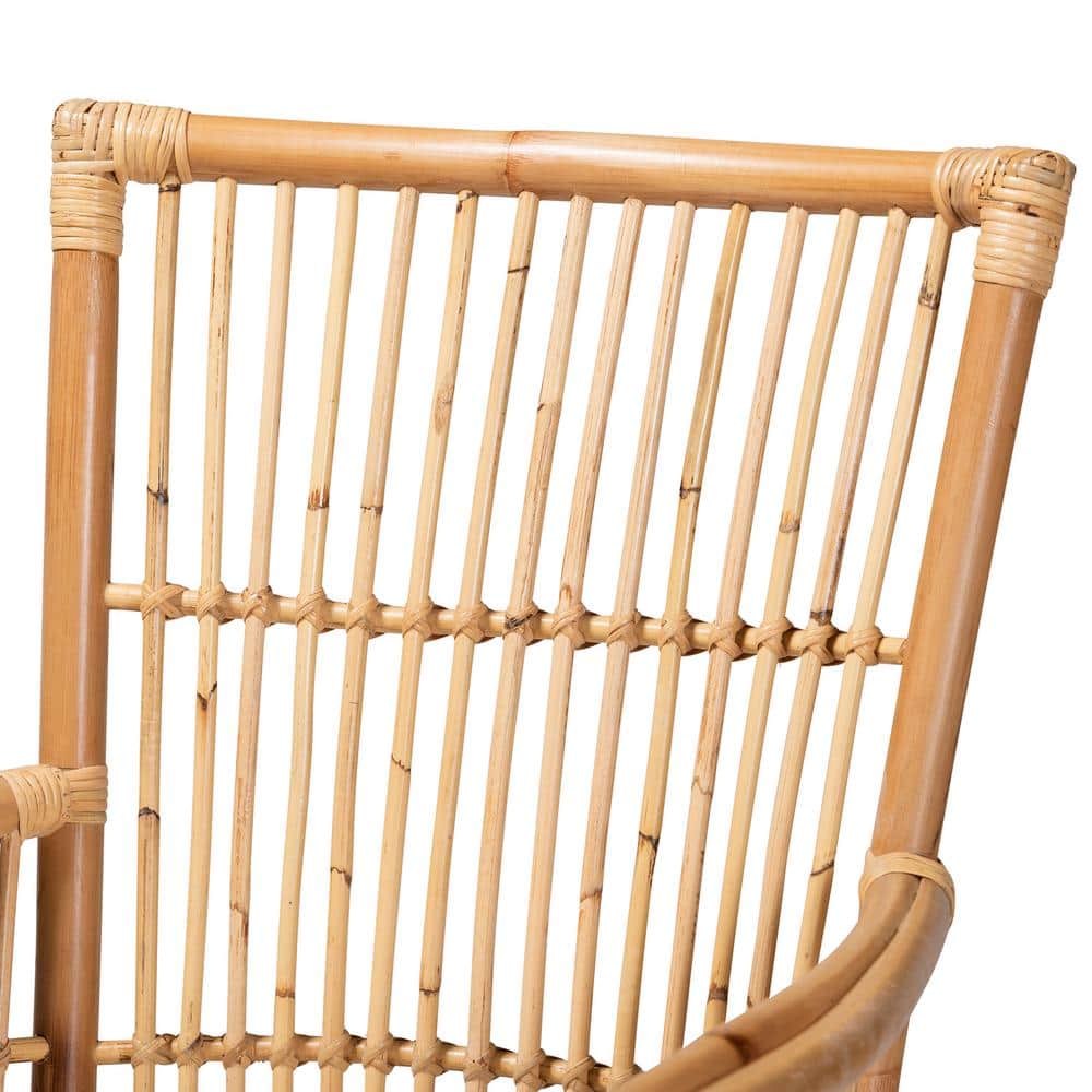 Rose White and Natural Rattan Accent Chair with Cushion