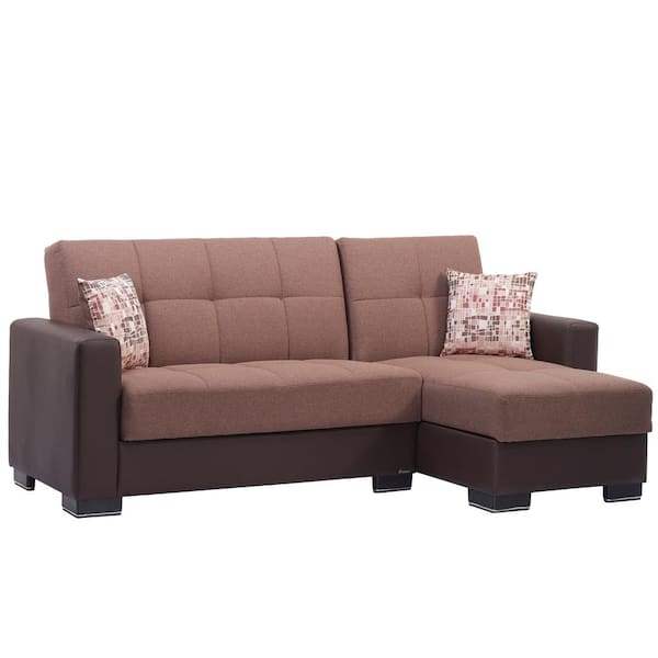 Ottomanson Basics Collection Brown/Black Convertible L-Shaped Sofa Bed Sectional With Reversible Chaise 3-Seater With Storage