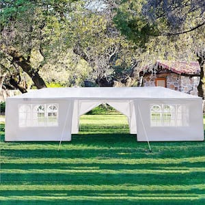 10 ft. x 30 ft. White Spacious Room Gazebo Party Tent with 8 Sidewalls for Backyard, Garden, Wedding, Party
