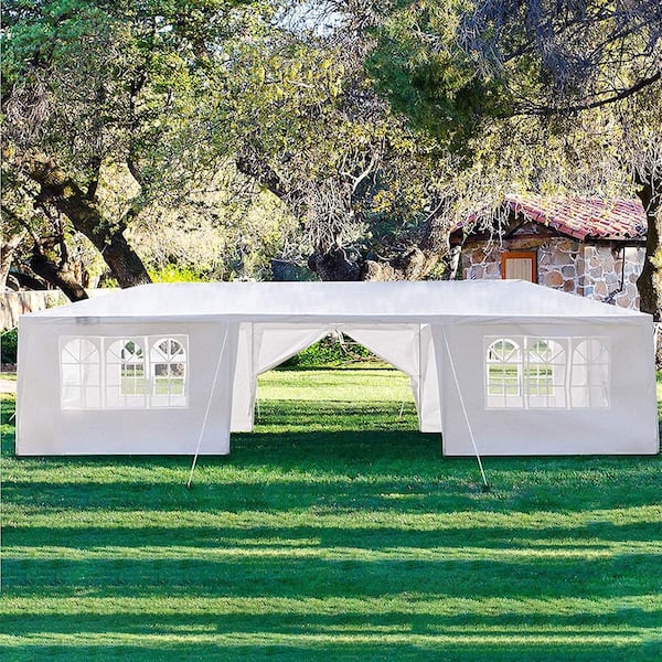 Zeus & Ruta 10 ft. x 30 ft. White Spacious Room Gazebo Party Tent with 8 Sidewalls for Backyard, Garden, Wedding, Party