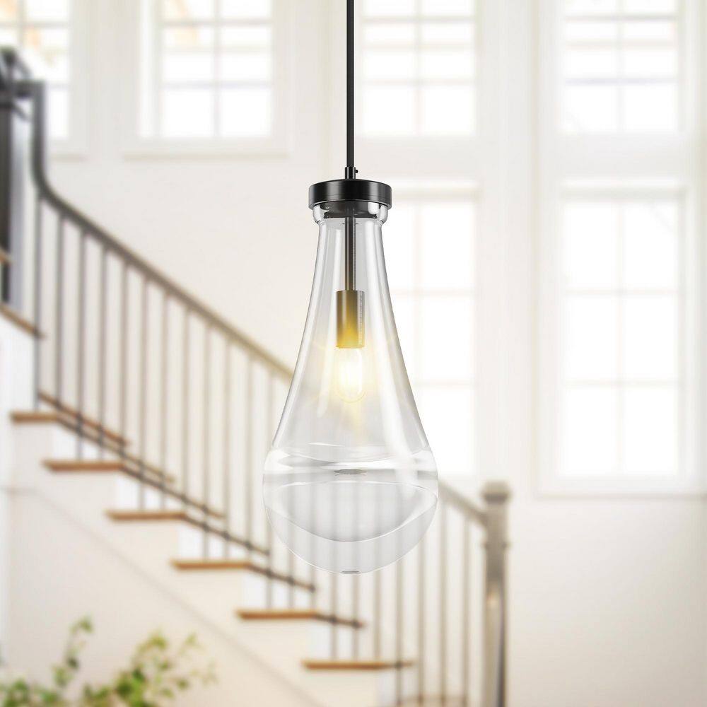 1-Light Modern Black Chandelier, Pendant Light Kitchen Island with Raindrop Glass Shade for Stairs Living Room Foyer price history on PriceWatchPro