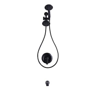 7-Spray Round Wall-Mount Handheld Fixed and Handheld Shower Head 1.8 GPM with Tub Spout in Matte Black