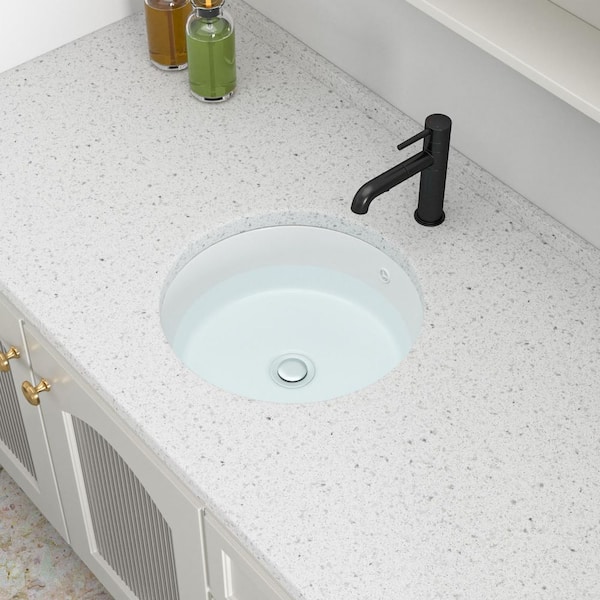 16 in. Round Undermount Bathroom Sink in White Vitreous China with Overflow Drain