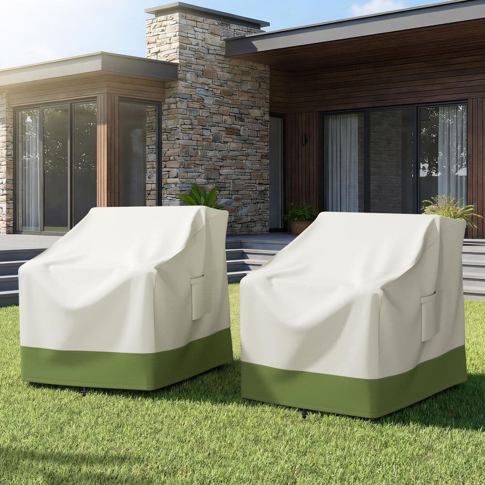 2-Pack 35.4 in.W x 35.4 in.D x 35 in. H Large White and Light Green Outdoor Patio Chair Oxford Fabric Cover for 2-Chairs
