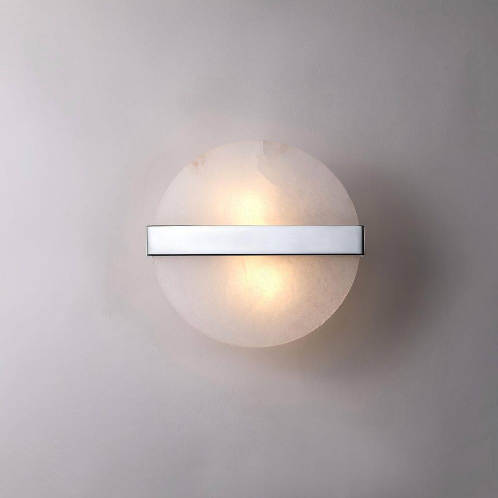 9.5 in. 2-Light White and Nickel Wall Sconce with Natural Alabaster Disc Shade, Bulbs Included price history on PriceWatchPro