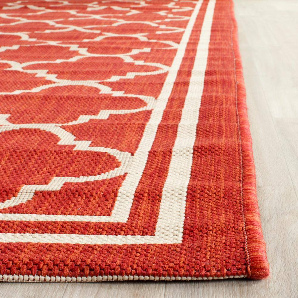 Red and Bone Geometric Indoor/Outdoor Area Rug 4' x 5'7"