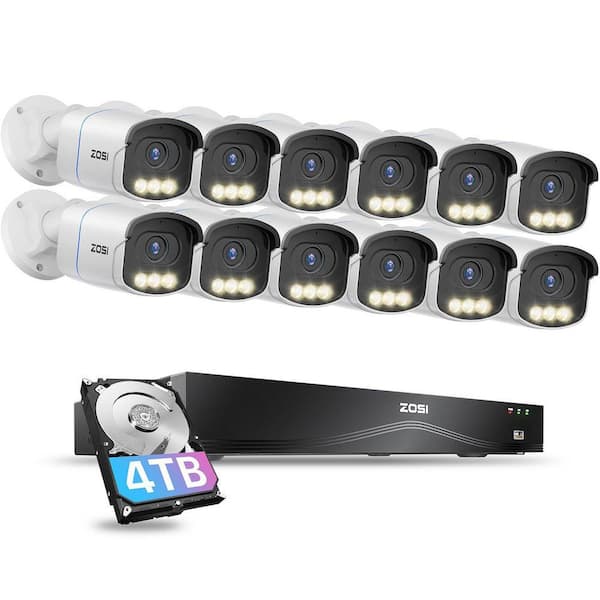 4K UHD 16-Channel 4TB NVR Home Security Camera System with 12 8MP Aurora Lux Wired Outdoor Cameras, AI Detection